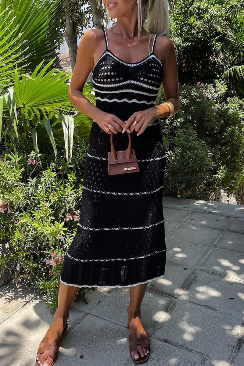 Brooke - Sexy Braided Contrast Sling Dress with V-Neck