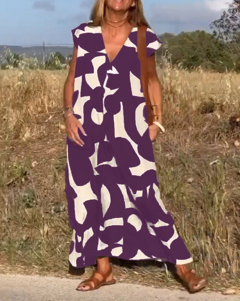 Amara - Maxi Dress with Print and V-Neck