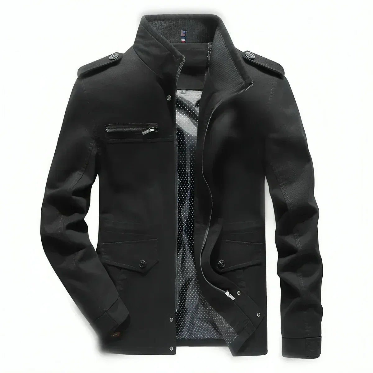Ken - Men's Jacket with Stand-Up Collar in Military Style