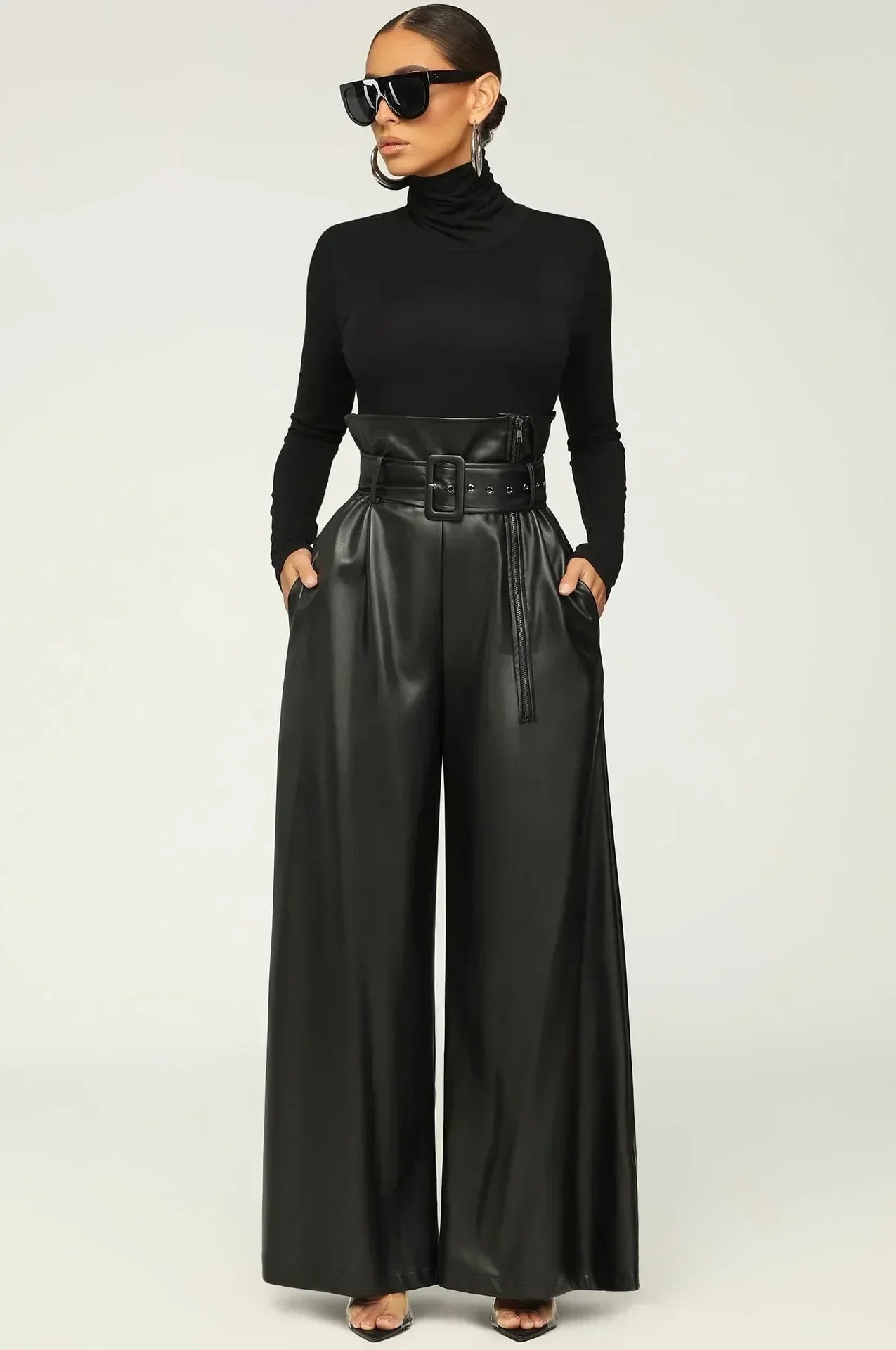 DILA | High Waist Pants with Belt, Side Zipper
