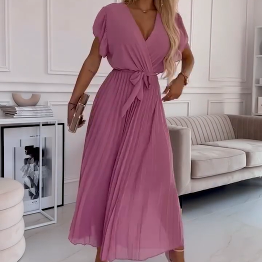 FRIDA I PLEATED DRESS WITH V-NECK