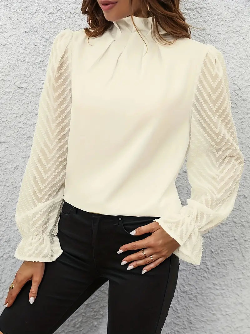 Kolbrun | Stylish Pleated Top with Mesh Sleeves for Women