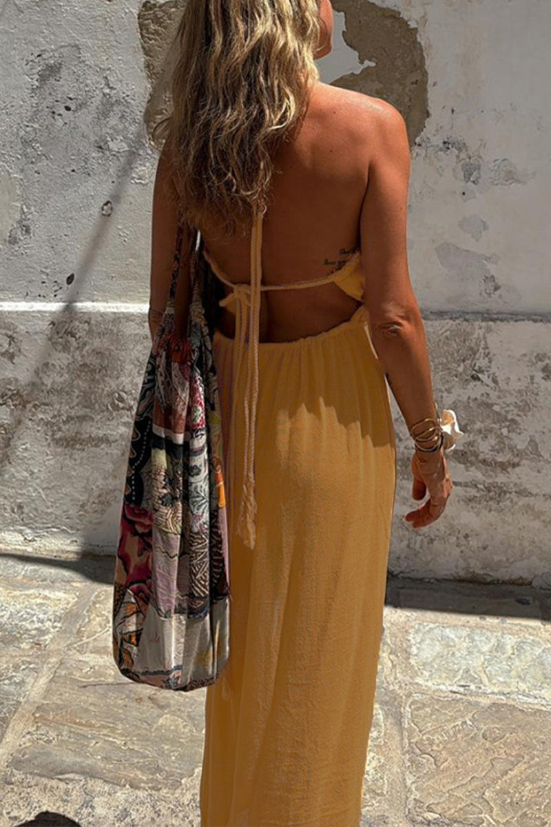 Lila - Sexy Vacation Solid Color Strap Dress with Slit Band and Irregular Dresses