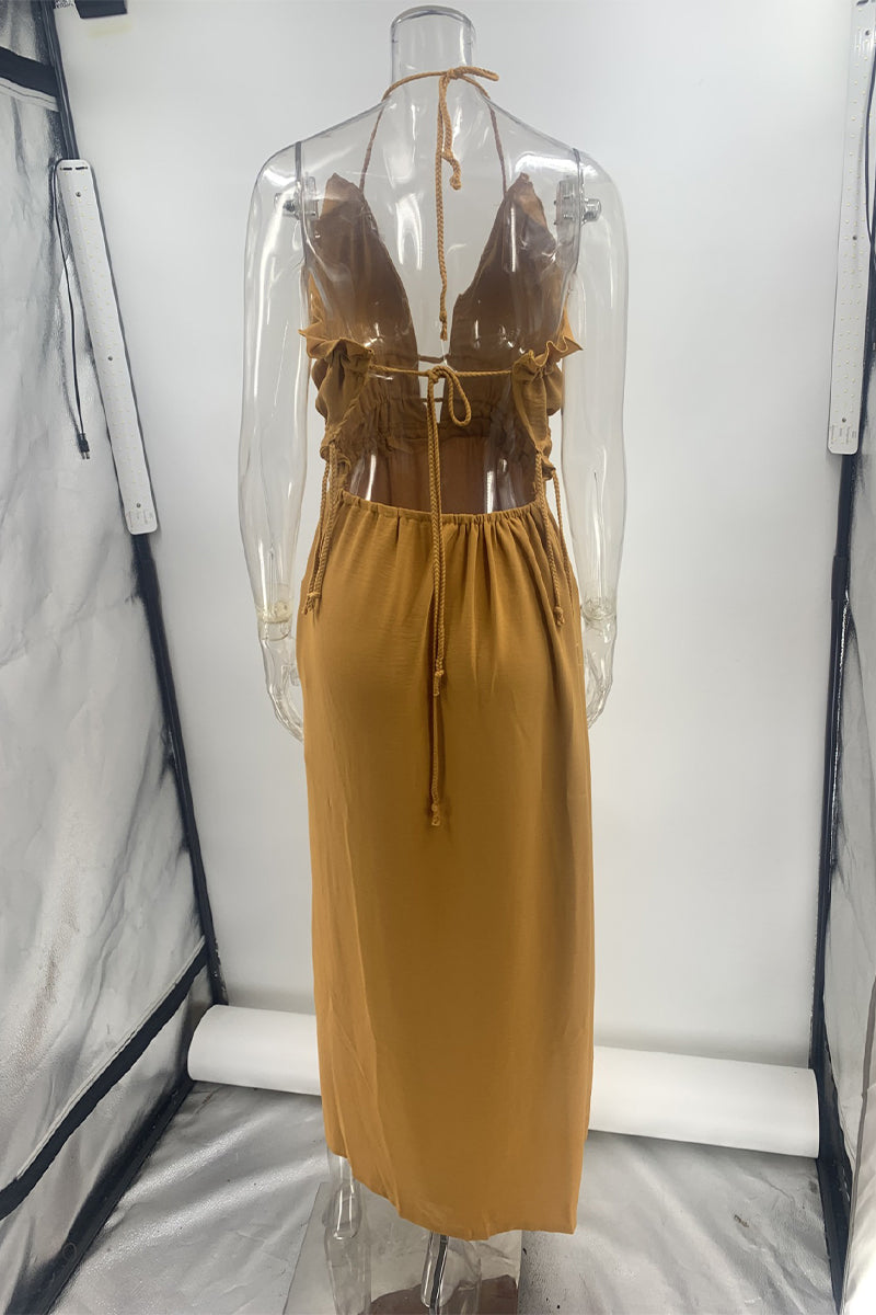 Lila - Sexy Vacation Solid Color Strap Dress with Slit Band and Irregular Dresses