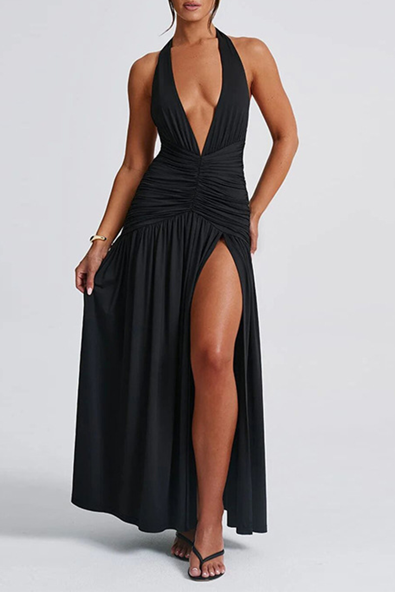 Isla - Sexy Solid Color Sleeveless Neck Dresses with Slit (3 Colors)