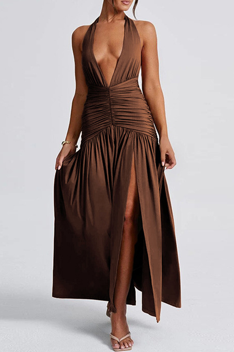 Isla - Sexy Solid Color Sleeveless Neck Dresses with Slit (3 Colors)