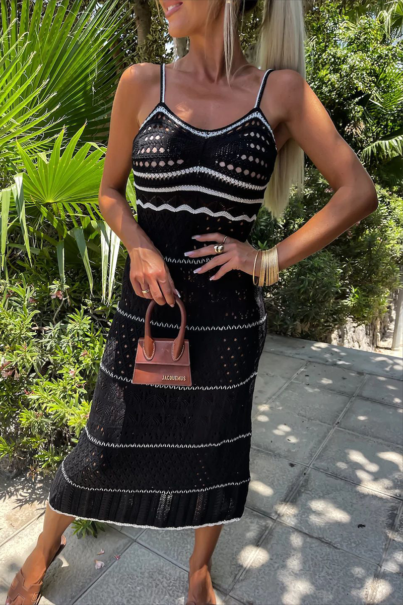 Brooke - Sexy Braided Contrast Sling Dress with V-Neck