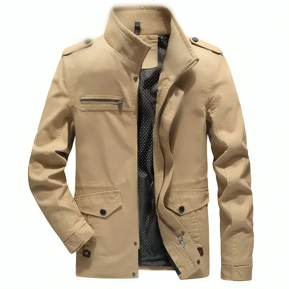 Ken - Men's Jacket with Stand-Up Collar in Military Style