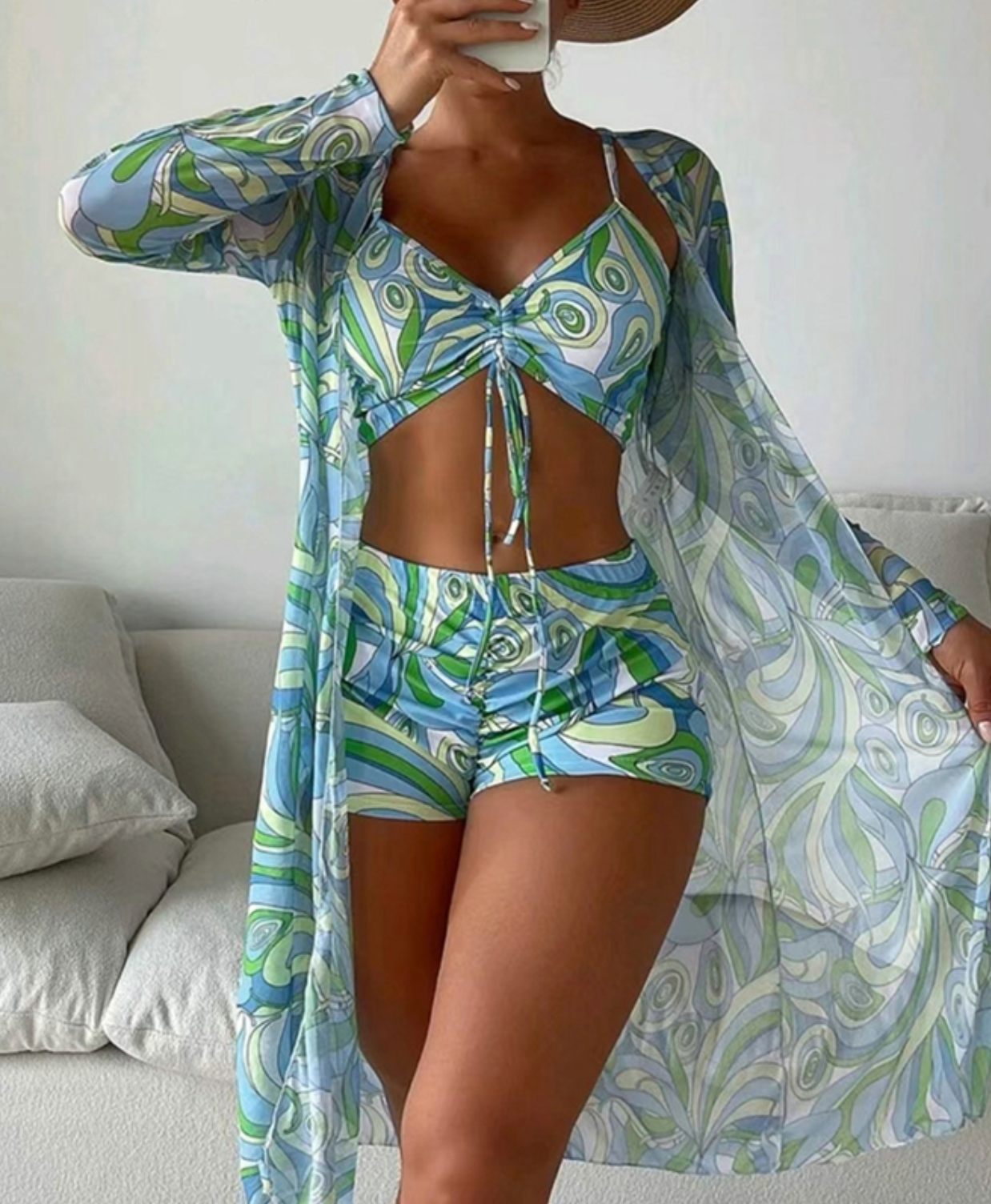 TRUDI PRINTED 3-PIECE BIKINI SET