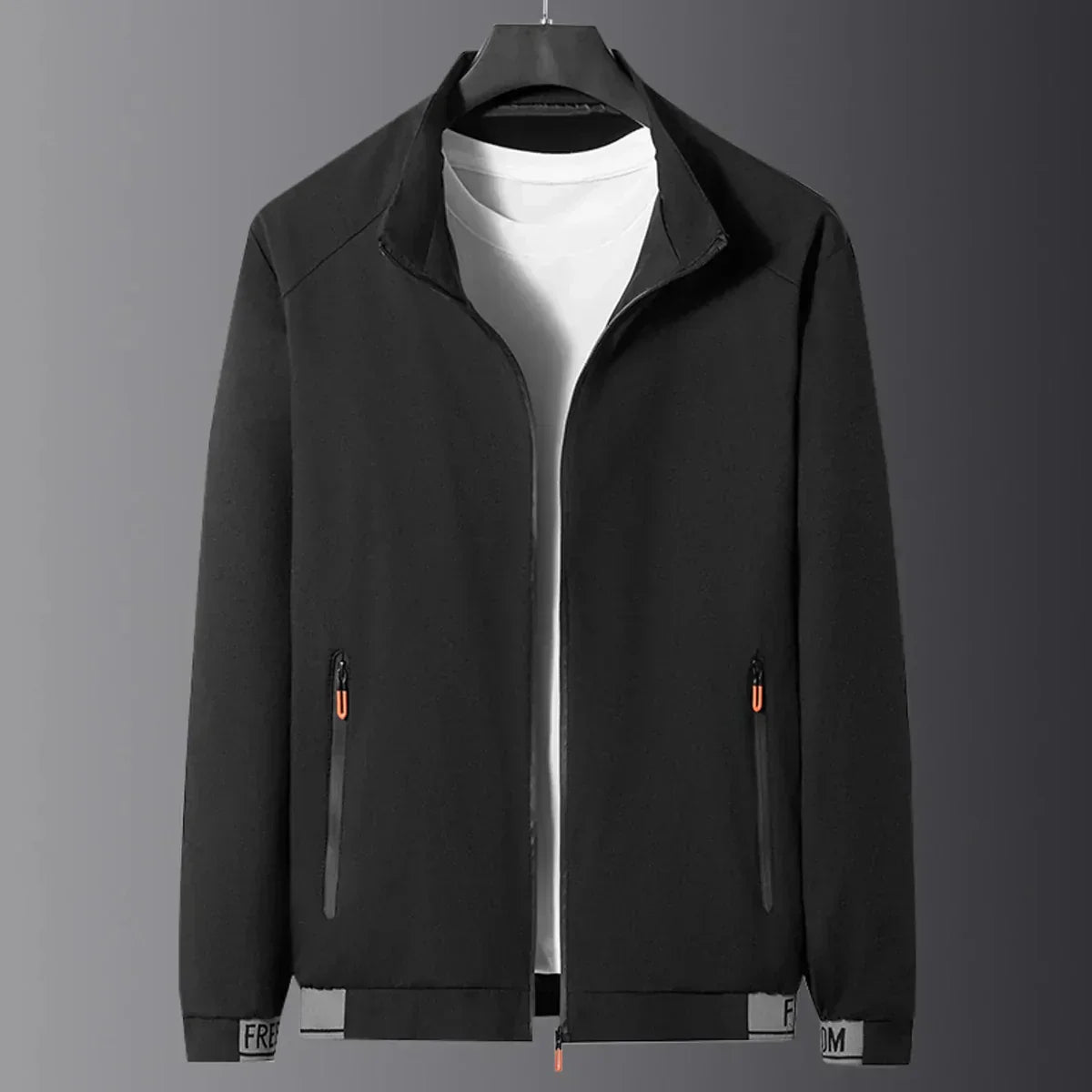 Mateo - Windproof Black Men's Mid-Jacket with Stand-Up Collar