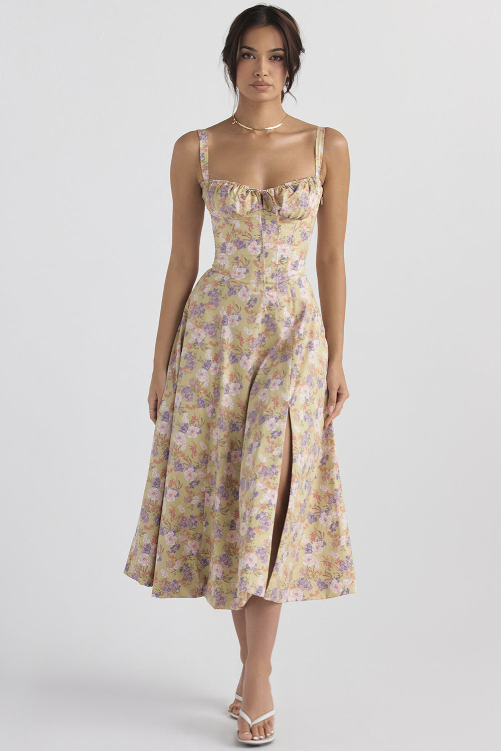 Heidi - Cut Strap Dress for Women with French Flair and Alluring Thigh Slit