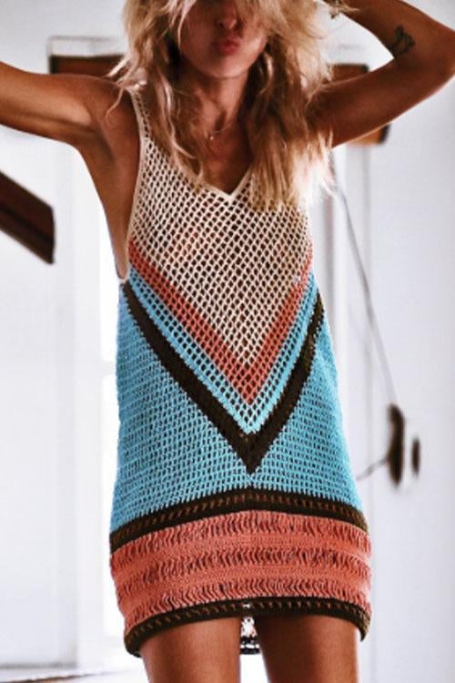Tia - Rosie Dress Color Block Hollow Out Beach Cover Up