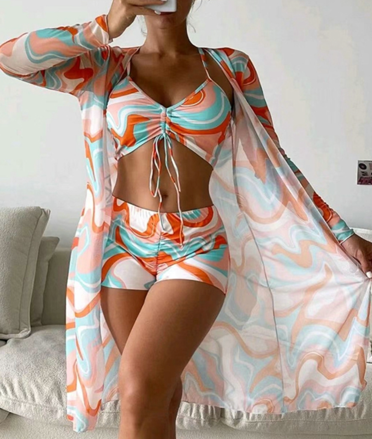 TRUDI PRINTED 3-PIECE BIKINI SET