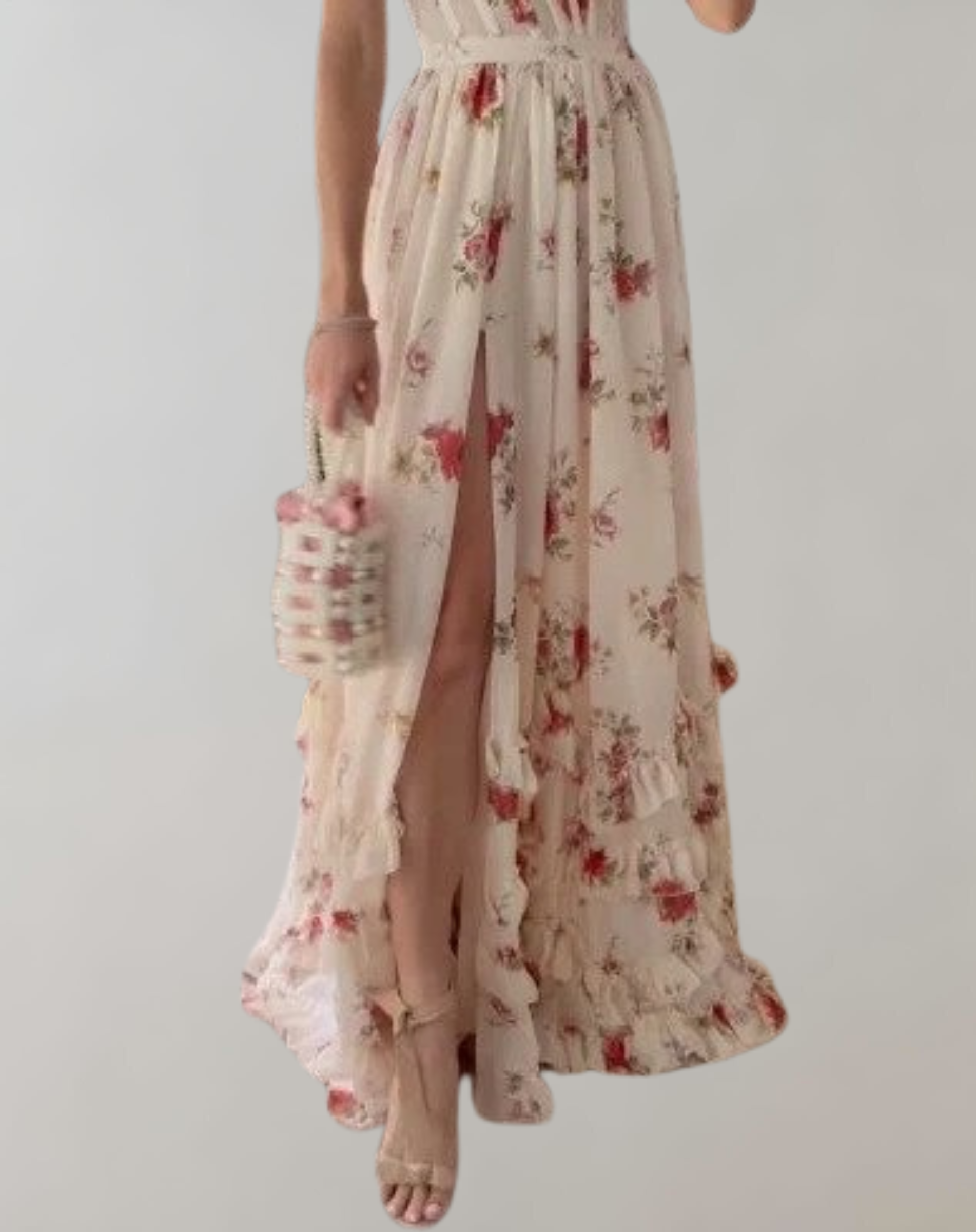Elva - Sleeveless, fitted dress with floral print and sexy thigh slit