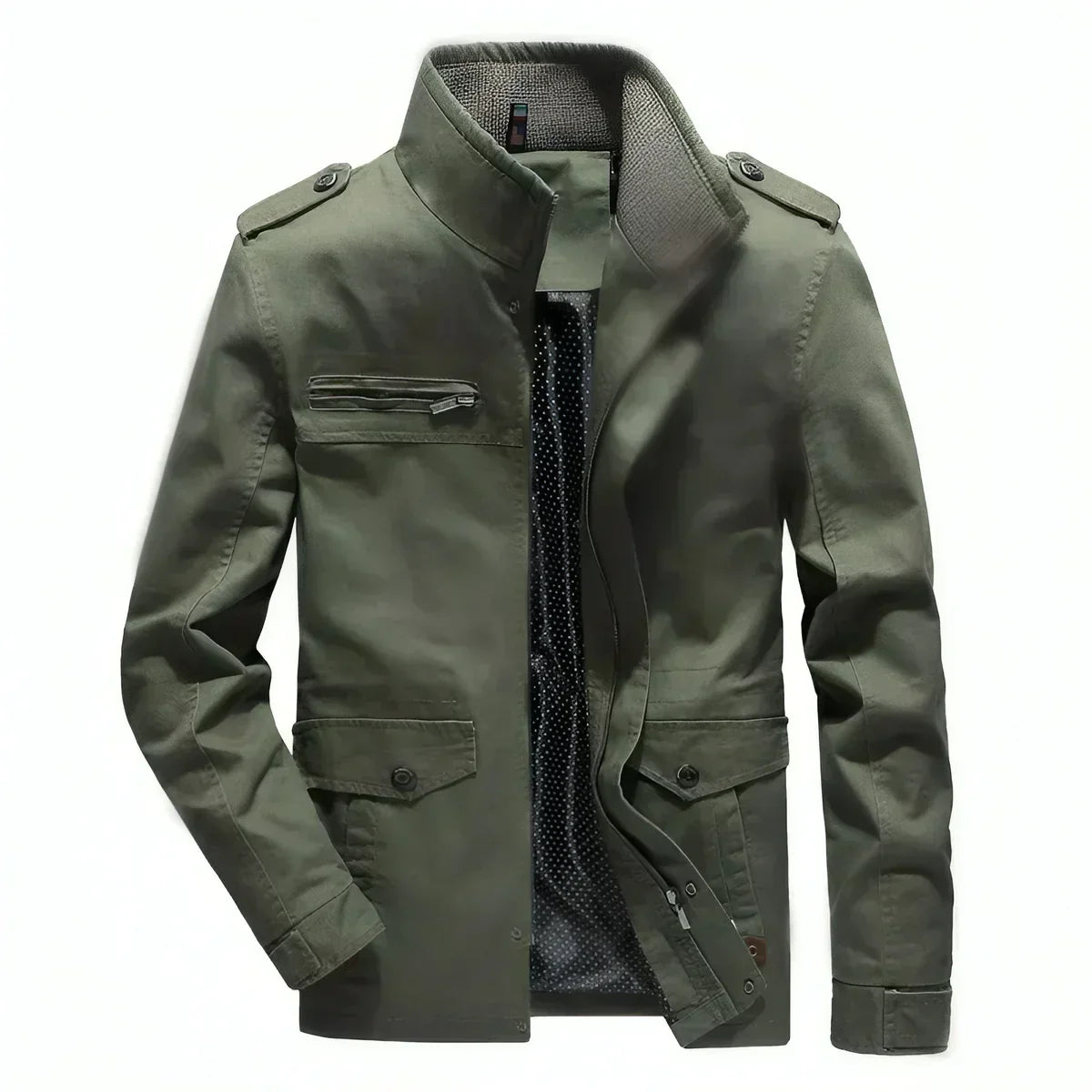 Ken - Men's Jacket with Stand-Up Collar in Military Style