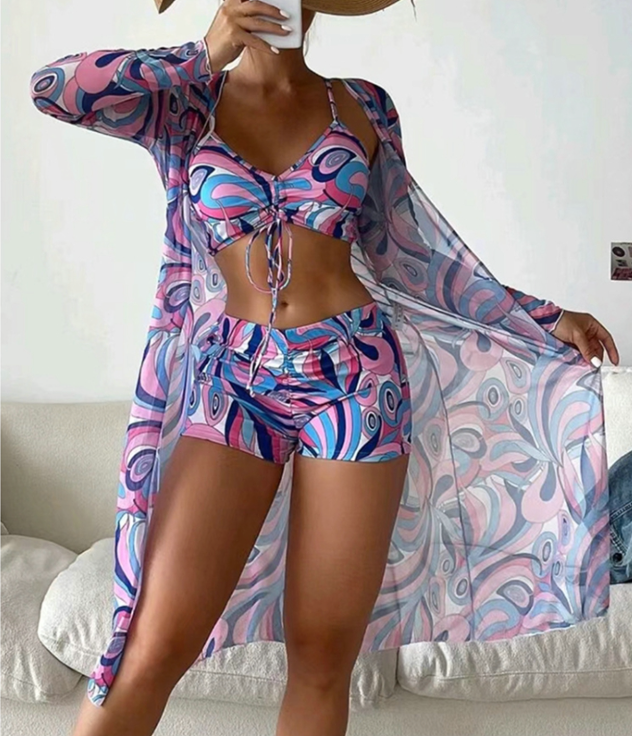 TRUDI PRINTED 3-PIECE BIKINI SET