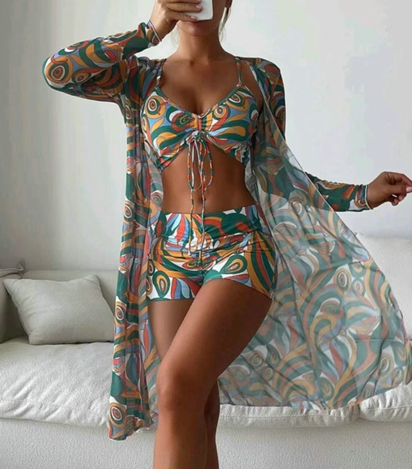 TRUDI PRINTED 3-PIECE BIKINI SET