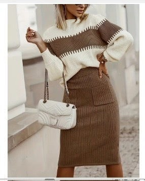 Valentinia - Knitting Set - Long-Sleeve Sweater and Slim Midi Skirt