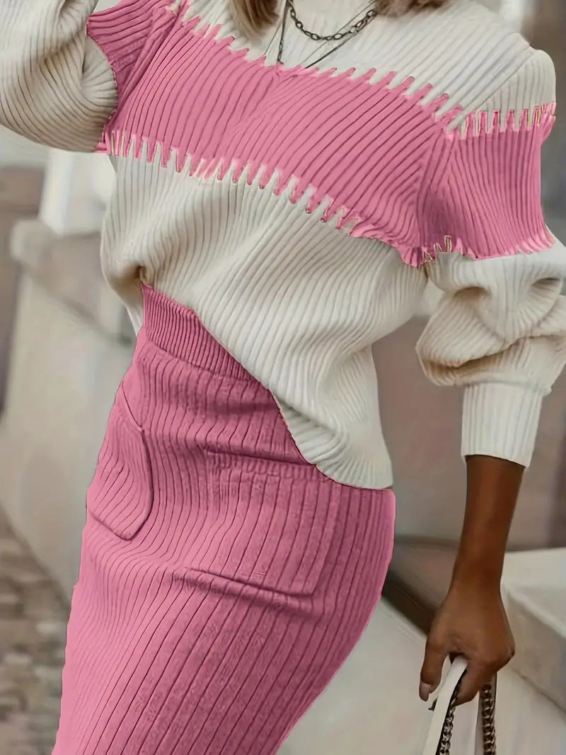 Valentinia - Knitting Set - Long-Sleeve Sweater and Slim Midi Skirt