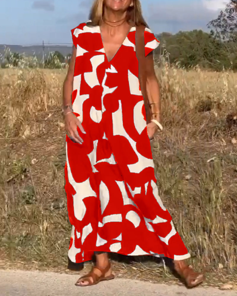 Amara - Maxi Dress with Print and V-Neck