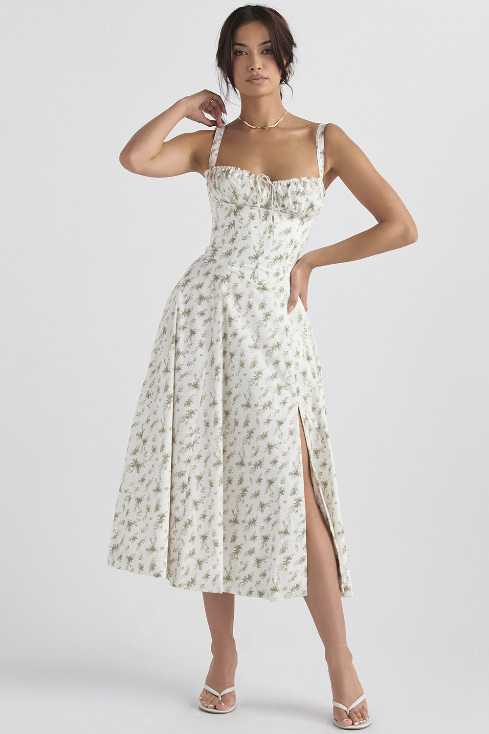 Heidi - Cut Strap Dress for Women with French Flair and Alluring Thigh Slit