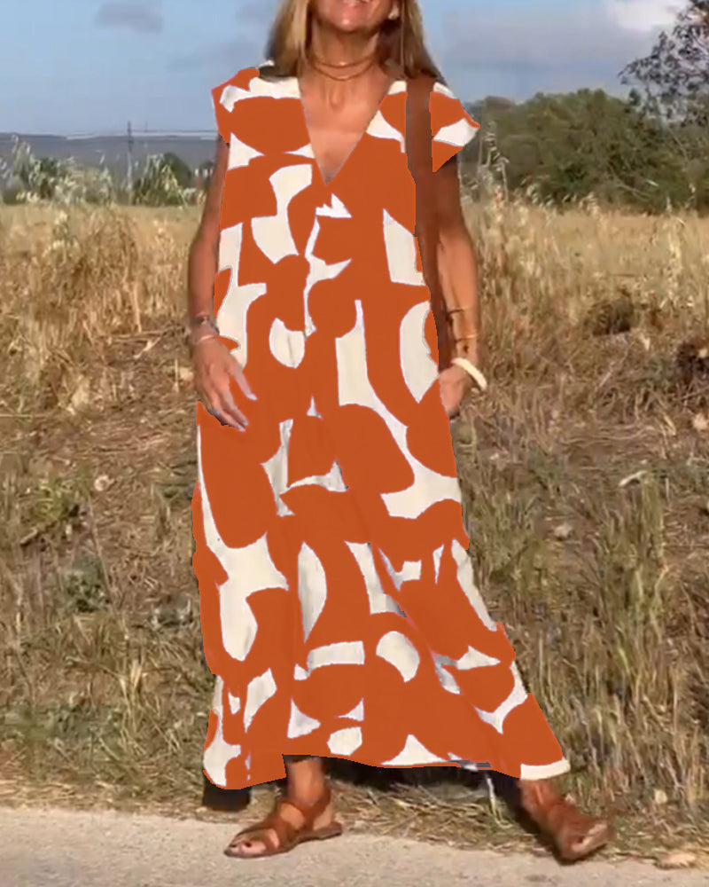 Amara - Maxi Dress with Print and V-Neck