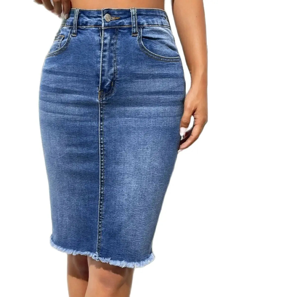 ISMENE Casual Midi Denim Skirt