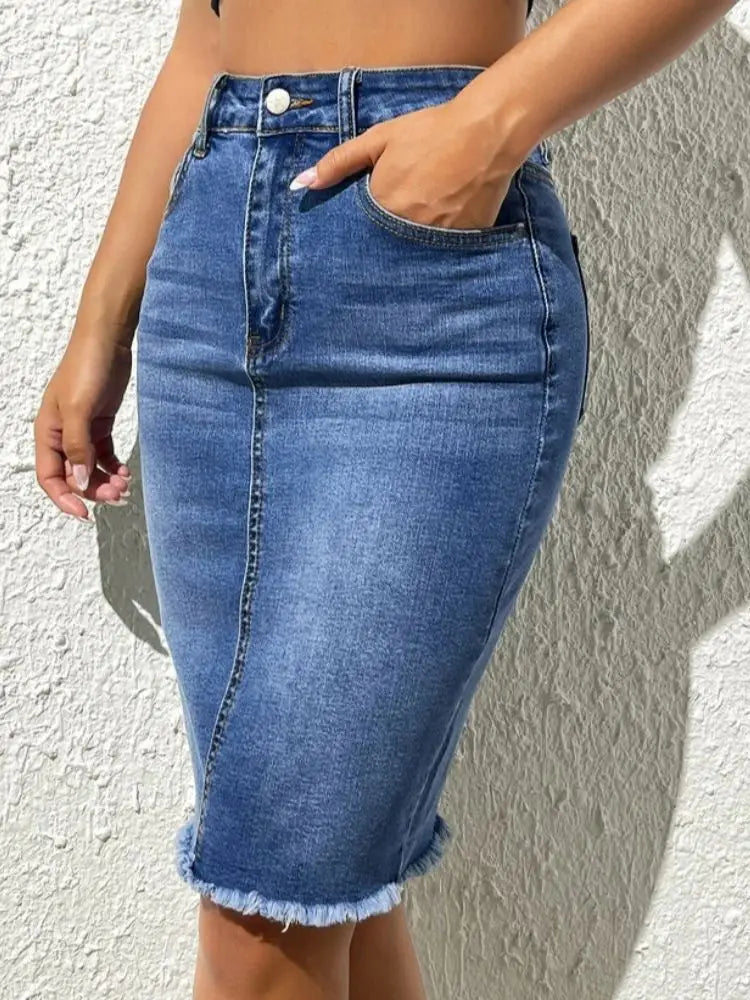 ISMENE Casual Midi Denim Skirt