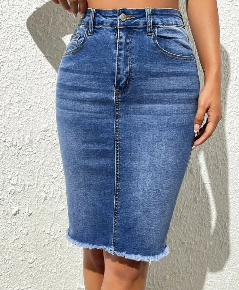 ISMENE Casual Midi Denim Skirt
