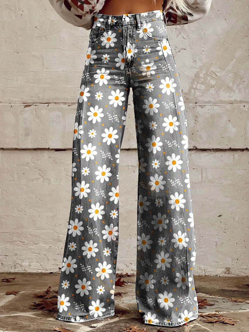CLARA WHITE FLOWER WIDE-CUT PANTS