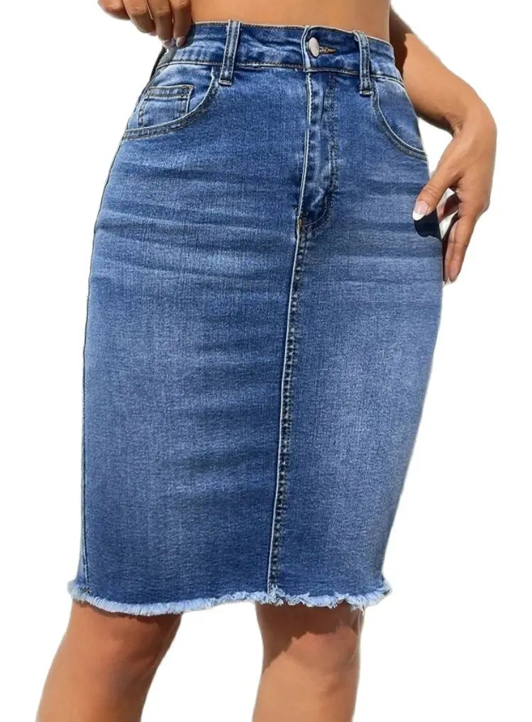 ISMENE Casual Midi Denim Skirt