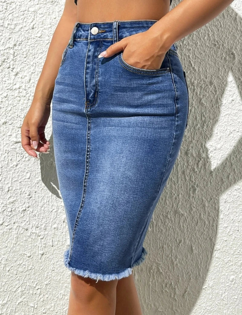 ISMENE Casual Midi Denim Skirt