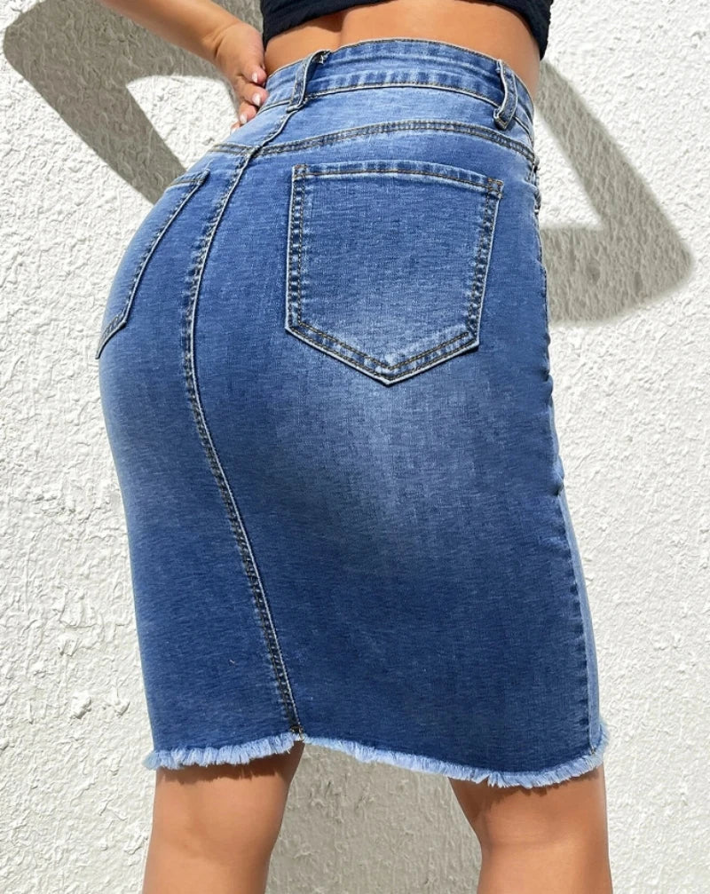 ISMENE Casual Midi Denim Skirt