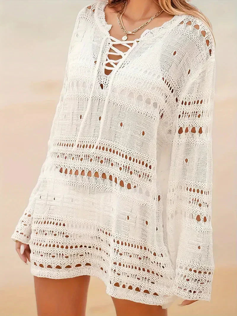 Soleil - Knit Long Sleeve Cover Up Dress Bikini Cover Up