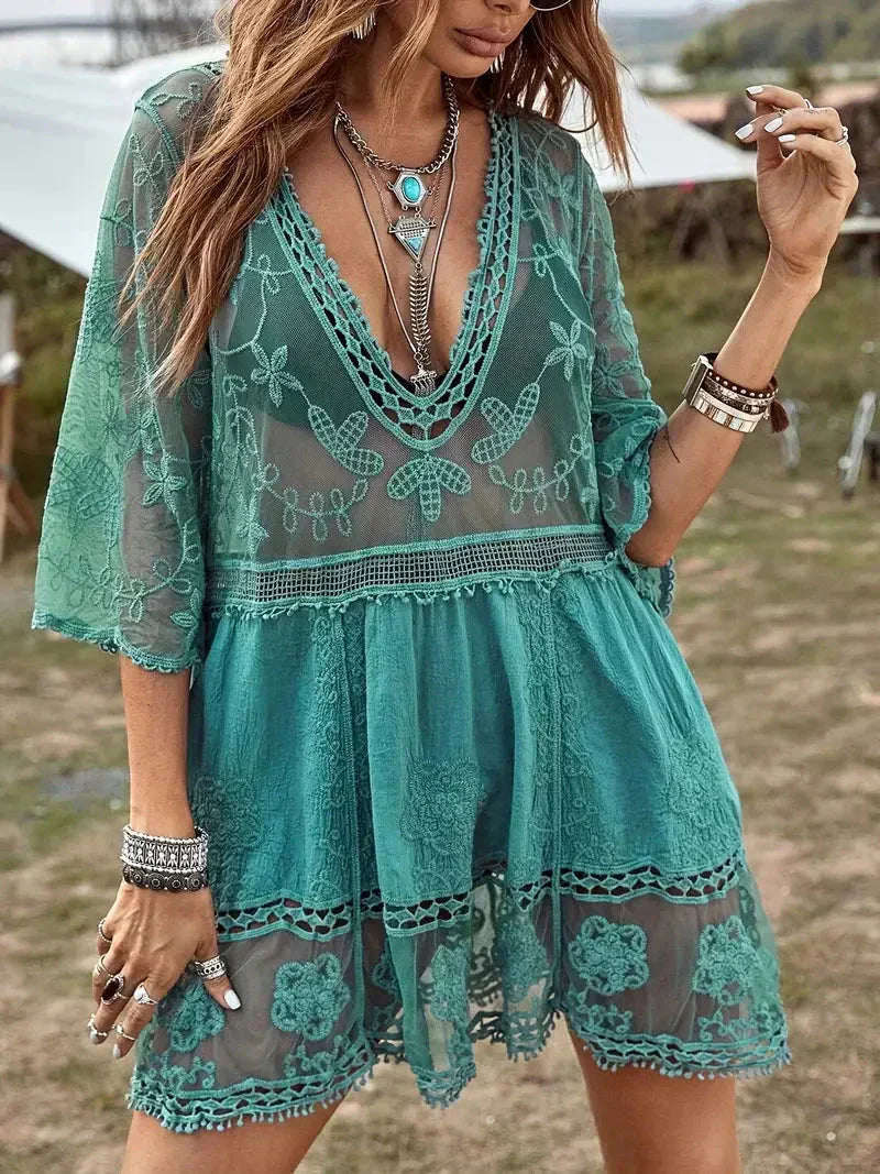 Lila - Cover Up Lace See-Through Cover Up Dress Boho Style