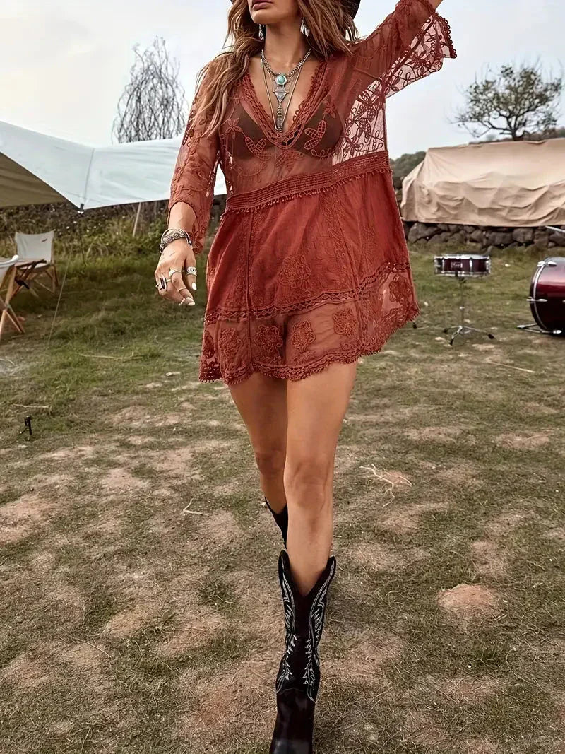 Lila - Cover Up Lace See-Through Cover Up Dress Boho Style