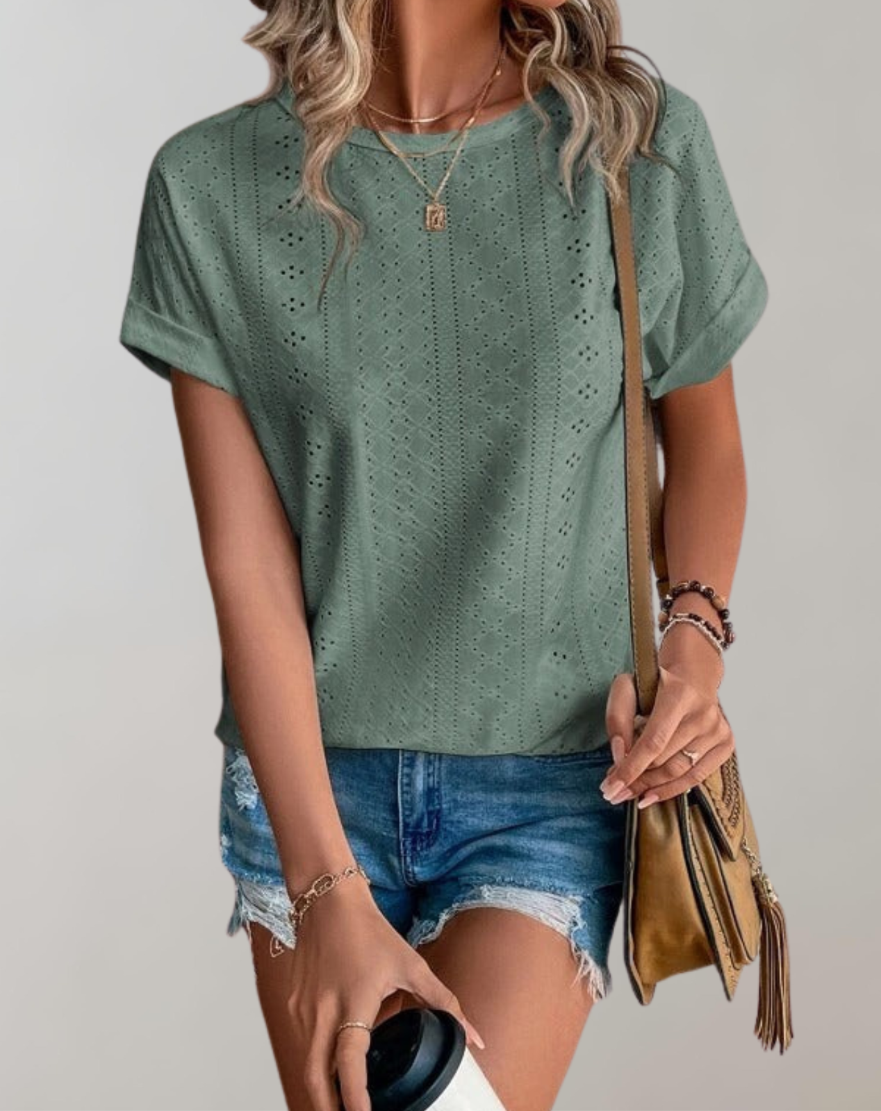 Lara | Casual Summer Blouse with Eyelet Embroidery | Elegant Top with Eyelet Embroidery