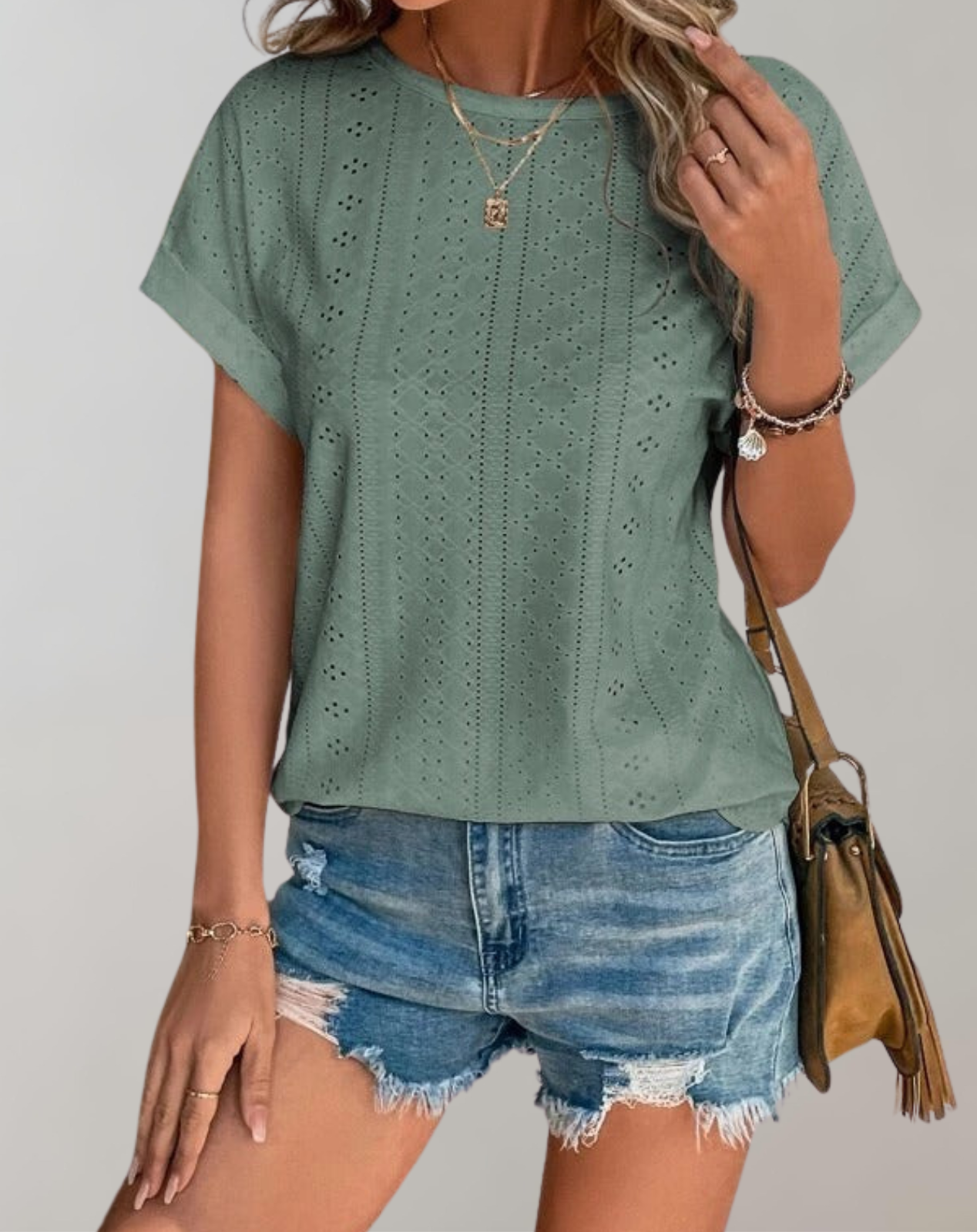 Lara | Casual Summer Blouse with Eyelet Embroidery | Elegant Top with Eyelet Embroidery