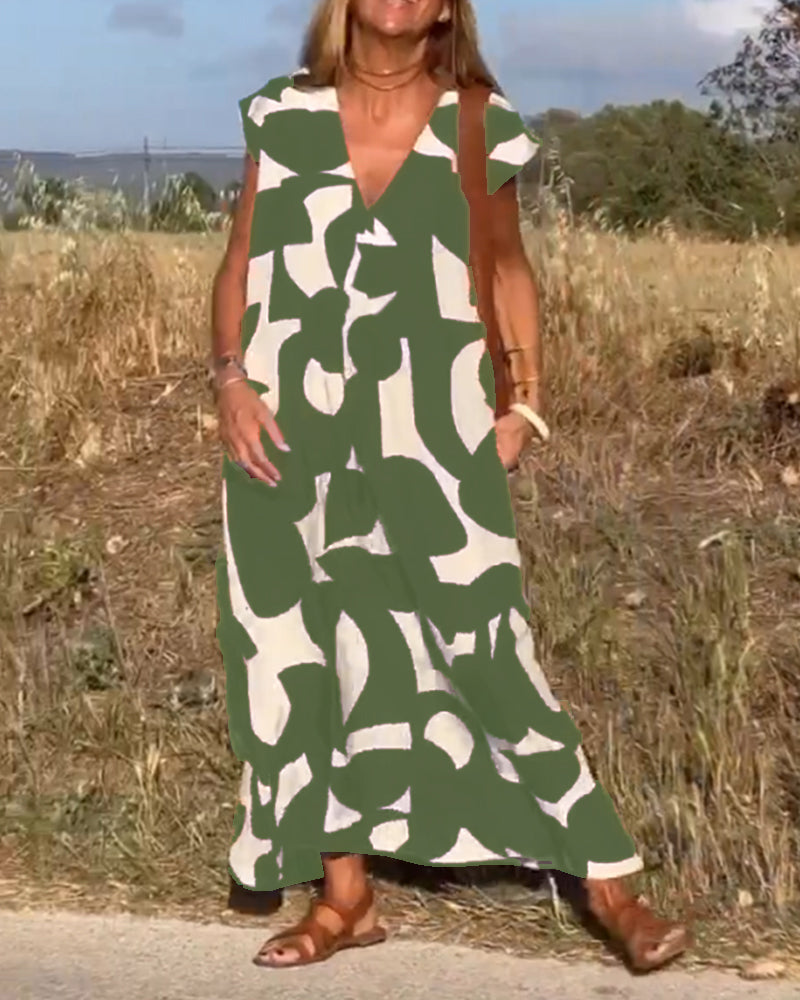 Amara - Maxi Dress with Print and V-Neck