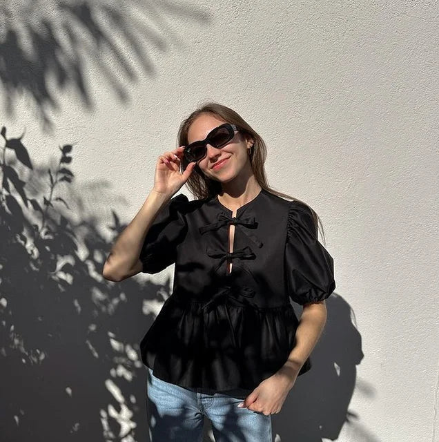 Rose | Trendy Blouse with Leopard Print and Puff Sleeves