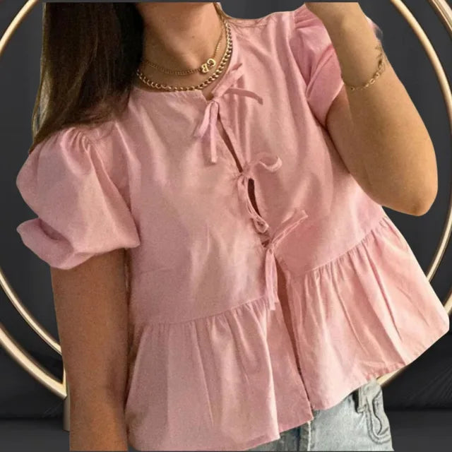Rose | Trendy Blouse with Leopard Print and Puff Sleeves