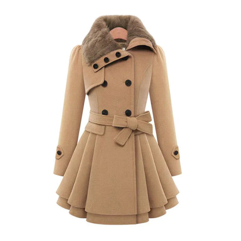 Yena | Stylish Trench Coat with Vegan Fur