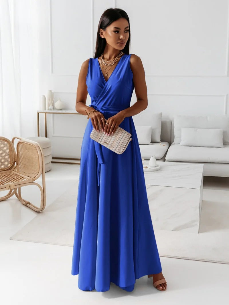 Jessica - Women's Solid Color V-Neck Long Dress