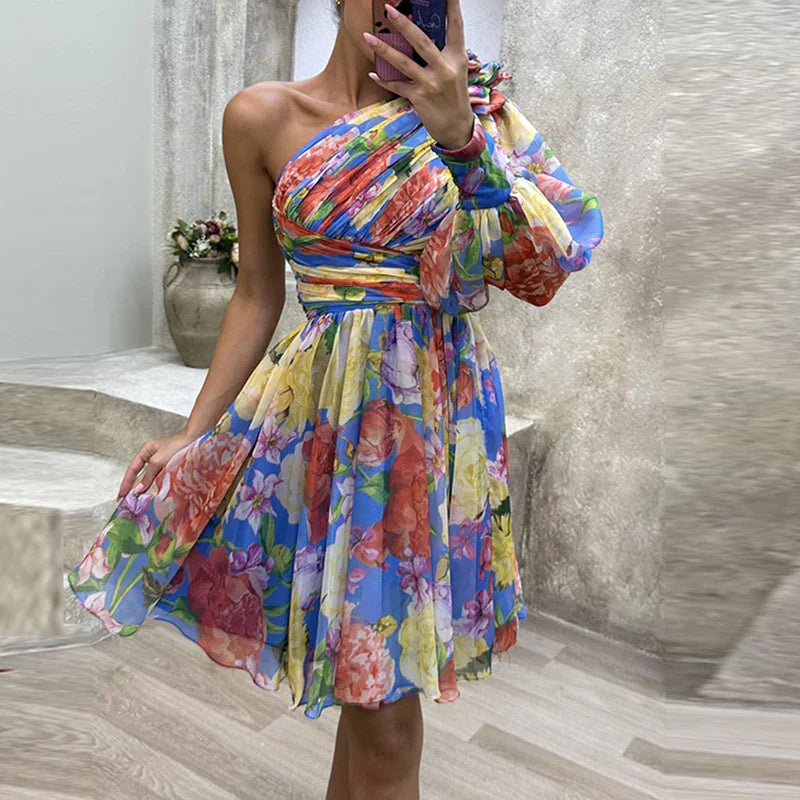 Kolbrun - Sexy Off-Shoulder Dress with Floral Print