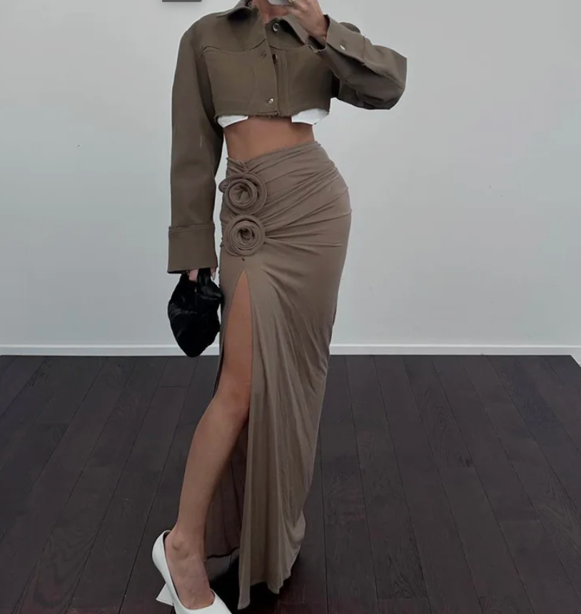 Selena - Maxi Skirt with High Slit and Ring Accents