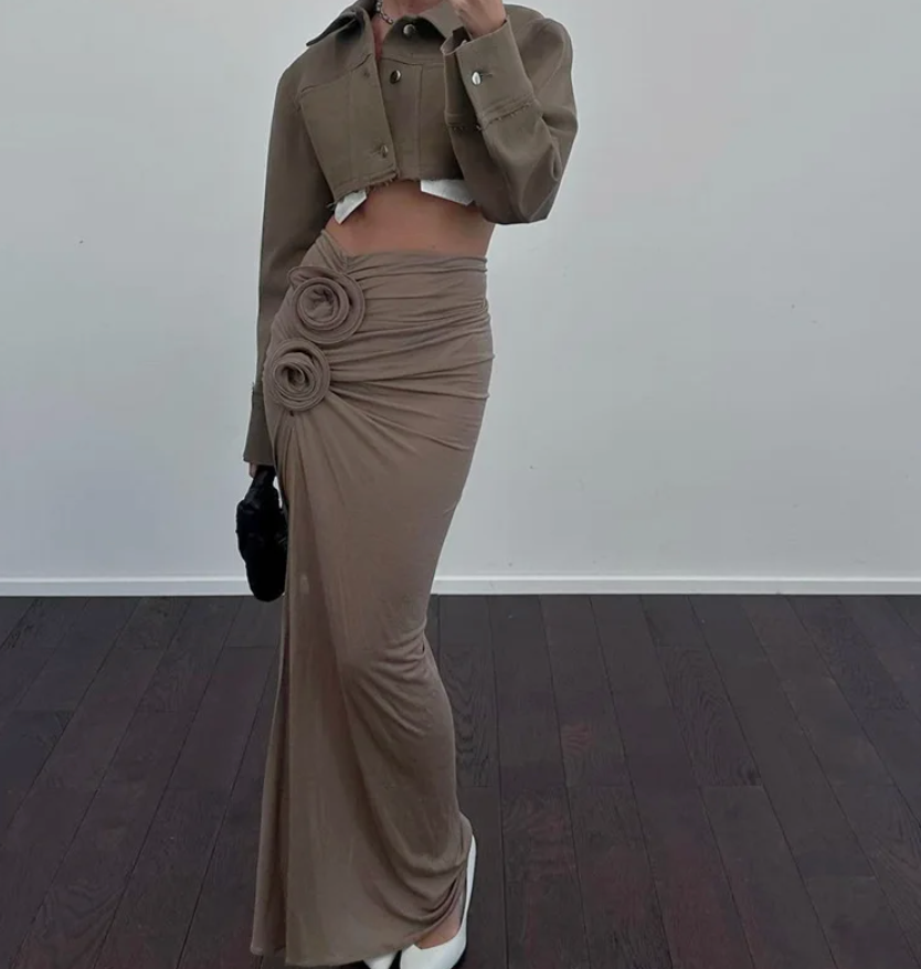 Selena - Maxi Skirt with High Slit and Ring Accents