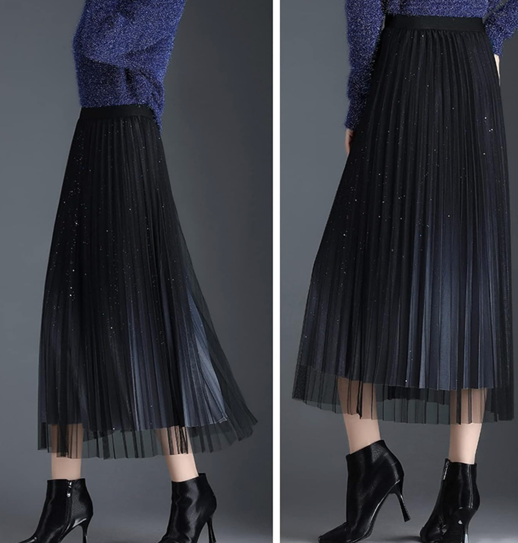 Carmen - Pleated Midi Skirt with Ombre Effect