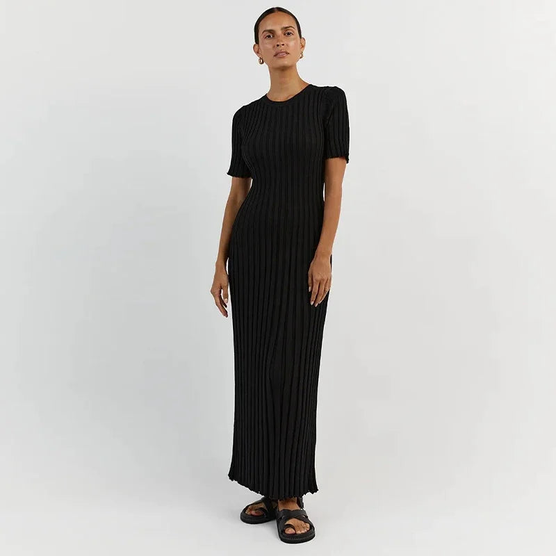 Angela | Solid Color Knit Maxi Dress