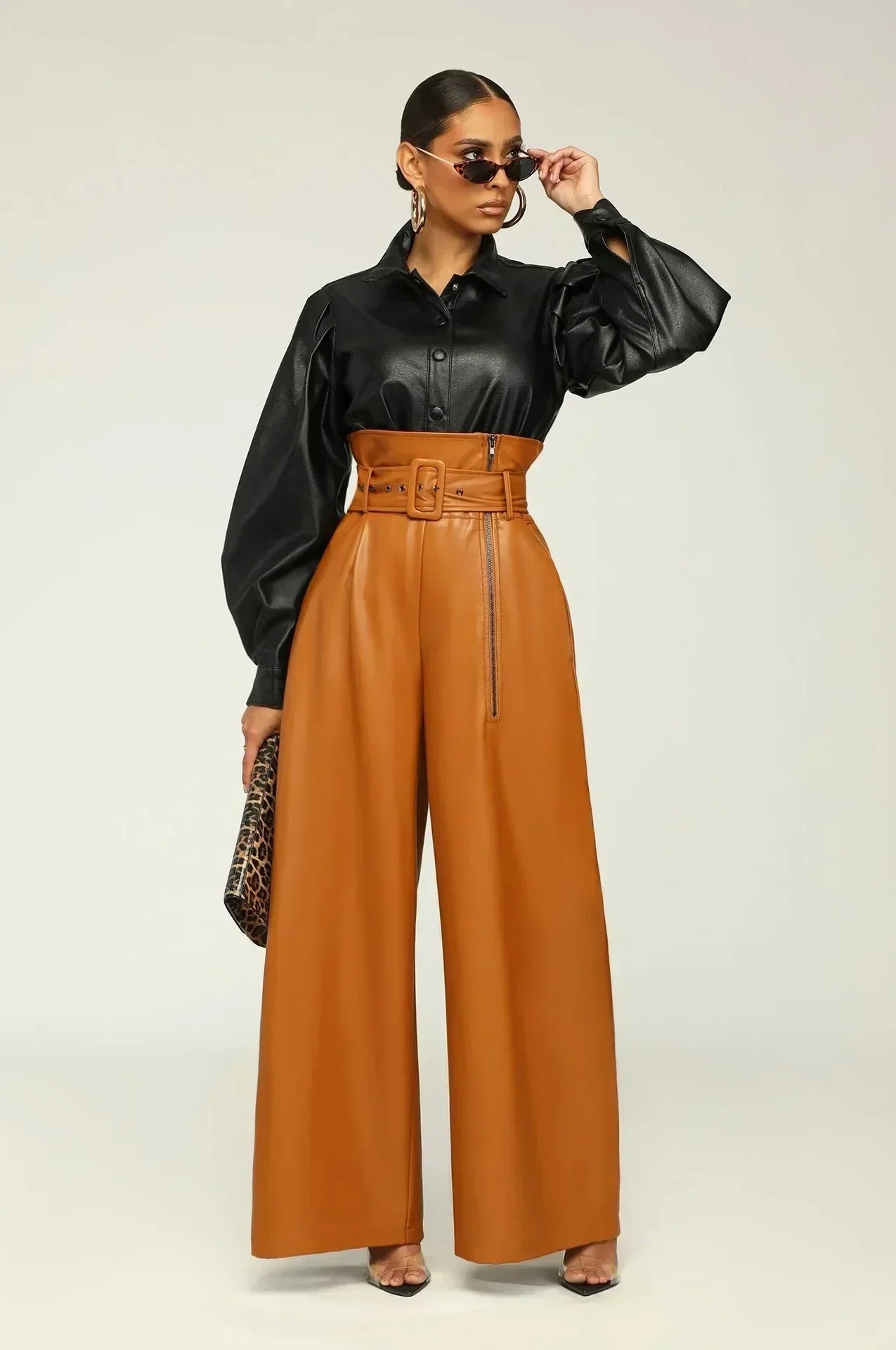 DILA | High Waist Pants with Belt, Side Zipper