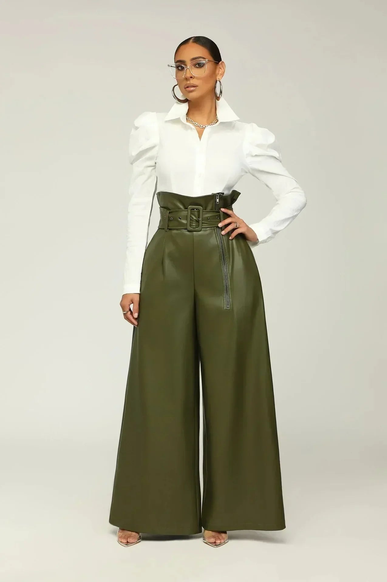 DILA | High Waist Pants with Belt, Side Zipper